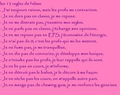 les 13 règles de l'élève modèle...